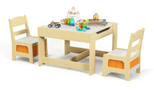 lot 22 image: Kids Table Chairs Set With Storage Boxes Blackboard Whiteboard Drawing