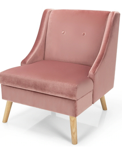 lot 61 image: Velvet Wingback Armchair with Rubber Wood Legs-Pink - 27.5 x 31.5 x 33.5(L x W x H) (Maybe Missing Hardware)