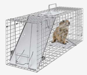 lot 357 image: VEVOR Live Animal Cage Trap, 31 x 10 x 12 Humane Cat Trap Galvanized Iron, Folding Animal Trap with Handle for Rabbits, Stray Cats, Squirrels, Raccoons, Groundhogs and Opossums