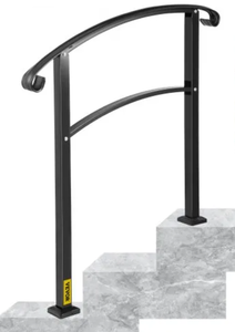 lot 361 image: VEVOR 3-Step Transitional Handrail Fits 1 or 3 Steps Matte Stair Rail Wrought Iron Handrail with Installation Kit Hand Rails for Outdoor Steps (Unadjustable) (Black)
