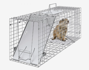 lot 437 image: VEVOR Live Animal Cage Trap, 31 x 10 x 12 Humane Cat Trap Galvanized Iron, Folding Animal Trap with Handle for Rabbits, Stray Cats, Squirrels, Raccoons, Groundhogs and Opossums