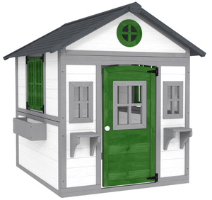 lot 4 image: Outsunny Wooden Playhouse for Kids Outdoor with Doors, Windows, Planter Pots and Boxes for Toddlers 3-8 Years, White