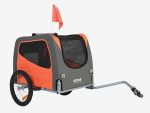 lot 30 image: VEVOR Dog Bike Trailer, Supports up to 66 lbs, Pet Cart Bicycle Carrier, Easy Folding Frame with Quick Release Wheels, Universal Bicycle Coupler, Reflectors, Flag, Collapsible to Store, OrangeGray