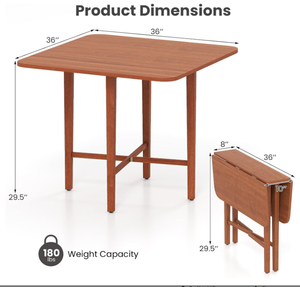 lot 33 image: Tangkula 36 Foldable Square Dining Table, Kitchen Table wSolid Rubber Wood Legs, Dual Drop Leaf Design, Farmhouse Diner Table for 2-4 People, Dining Room, Living Room,Restaurant