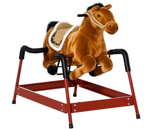lot 69 image: Qaba Kids Spring Rocking Horse, Ride on Horse for Girls and Boys with Animal Sounds, Plush Horse Ride-on with Soft Feel, Interactive Toy for Kids, Light Brown (Maybe Missing Hardware)