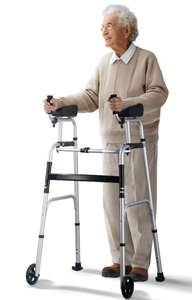 lot 72 image: VEVOR 2 in 1 Folding Walker & Removable Armrests, Height Adjustable Foldable Walker with 5 Solid Wheels, Lightweight Aluminum  Front Wheeled Mobility Aid for Elderly Handicapped Disabled, 450 Pounds (Minor Transit Damage)