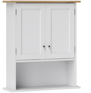 lot 83 image: HOMCOM Wall Mounted Bathroom Cabinet, Modern Bathroom Wall Cabinet with 2 Doors and Adjustable Shelf, White 23.6 W x 7.5 D x 28 H