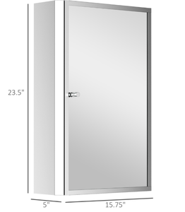 lot 87 image: HOMCOM Bathroom Mirrored Cabinet, Vertical 16 x 24 Stainless Steel Frame Medicine Cabinet, Wall-Mounted Storage Organizer with Single Door