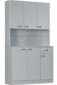lot 94 image: HOMCOM 71 Kitchen Pantry Cabinet, Tall Storage Cabinet with Microwave Stand, Modern Kitchen Hutch with Countertop, 6 Doors, Storage Drawer, 3 Adjustable Shelves for Living Room, Dining Room, Gray 39.75 W x 15.25 D x 70.75 H
