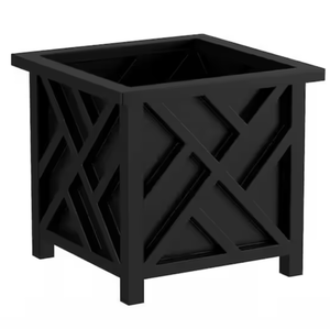 lot 123 image: Pure Garden Black Plastic Square Planter Box with Lattice Pattern