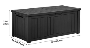 lot 146 image: YITAHOME 120 Gallon Outdoor Storage Deck Box, Large Resin Patio Storage for Outdoor Pillows, Garden Tools and Pool-Supplies, Waterproof, Lockable (Black) (Used, Maybe Missing Hardware. Transit Damage)