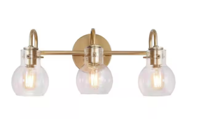lot 154 image: LNC Robb Modern 3-Light Gold Bathroom Vanity Light Interior Powder Room Lighting with Clear Globe Shades