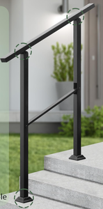 lot 160 image: Handrails for Outdoor Steps, 2 to 3 Step Heavy Duty Hand Railing, Stair Railing, Porch Railing, Metal Stair Railing, Black Adjustable Wrought Iron Hand Rails kit with Straight Middle Railing