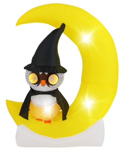 lot 163 image: Boyel Living - Large Moon and Wizard Owl Halloween Inflatable with LED Lighted (Used)