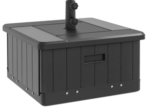 lot 190 image: Outsunny 3-in-1 Outdoor Umbrella Base, Coffee End Table, Planter Box with Drain Hole, 175 lbs. Capacity Heavy Duty Fillable Patio Umbrella Stand Table with Wheels and Handles for Deck, Poolside, Black