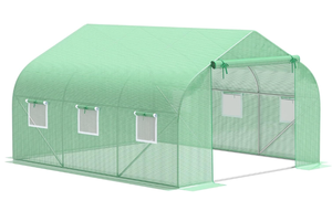 lot 192 image: Outsunny 11.5 x 10 x 6.5 Outdoor Walk-in Greenhouse, Tunnel Green House with Roll-up Windows, Zippered Door, PE Cover, Heavy Duty Steel Frame, Green