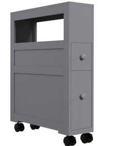 lot 193 image: HOMCOM 6.25 x 20.5 x 28.25 Wood Rolling Narrow Bathroom Side Storage Cabinet - Gray