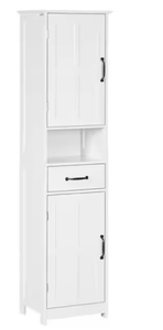 lot 196 image: kleankin 15.75 in. W x 64.5 in. H x 11.75 in. D Wood Rectangular Bathroom Storage Cabinet, Linen Tower with Open Shelf in White