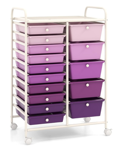 lot 202 image: LDAILY 15 Drawer Rolling Storage Cart, Rolling Cart with Drawers for Classroom, Art Supply Craft Organizer on Wheel with Metal Frame & Handles for Home Office School (Bin Is Damaged)
