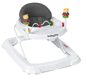 lot 208 image: BABY JOY Baby Walker, Foldable Activity Walker with Adjustable Height, Large Tray & Removable Toys, Baby Walker with Wheels for Boys Girls 6-18 Months (Gray)