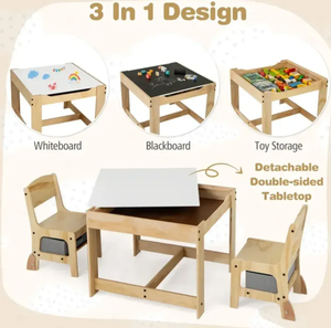 lot 211 image: Costway 3 in 1 Kids Table and Chair Set with Removable Tabletop and 2 Storage Drawers