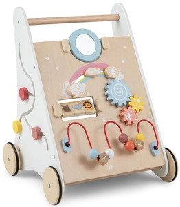 lot 212 image: HONEY JOY Baby Push Walker, Wooden Infant Walker Activity Center with Shape Sorter, Develop Motor Skills & Creativity, Push Toys for Babies Learning to Walk, Gift for Boys and Girls (Natural)