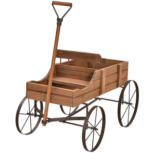 lot 216 image: Costway Brown Wooden Wagon Flower Planter