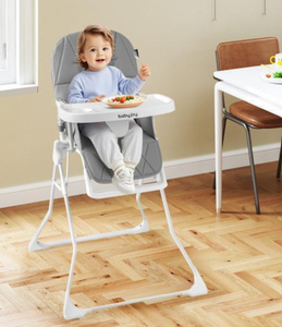 lot 218 image: Costway AD10078HS Easy Clean Compact Highchair with Removable Adjustable Tray & PU Seat Cushion - Gray