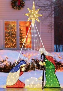 lot 220 image: Tangkula 6 FT Christmas Lighted Nativity Scene Set, Pre-Lit Xmas Scene with 240 LED Lights, Ground Stakes, Zip Ties & 6 Lightening Modes, Xmas Holy Family Set for Yard Lawn Garden