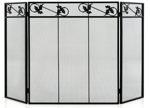 lot 223 image: GOFLAME 50 x 30 Inch Folding Fireplace Screen, 3-Panel Heat-Resistant Metal Mesh Fire Spark Guard, Fireplace Cover Screen with Decorative Design, Freestanding Spark Protector for Home, Black