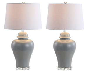 lot 302 image: JONATHAN Y JYL4020A-SET2 Set of 2 Table Lamps Winnie 27 Ceramic Urn LED Table Lamp Contemporary Bedside Desk Nightstand Lamp for Bedroom Living Room Office College Bookcase, Gray