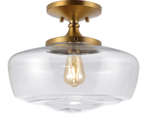 lot 303 image: JONATHAN Y JYL7517B Marfa 14 Glass Iron Farmhouse Modern LED Flush Mount, Bohemian, Cottage, Rustic, Industrial, Dimmable, 2700K Cozy Warm Light Kitchen Hallway Bathroom Stairwell, Brass Gold