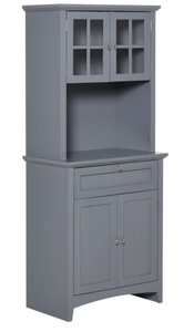 lot 308 image: HOMCOM Elegant Buffet with Hutch, Kitchen Pantry Storage Cabinet with Framed Glass Door Drawer and Microwave Space, Gray 27 W x 15.75 D x 64.5 H