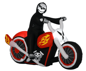lot 312 image: HOMCOM 6 W Halloween Inflatables Outdoor Decorations Grim Ghost Biker, Blow Up LED Yard Decor for Garden, Lawn, Party, Holiday, Waterproof