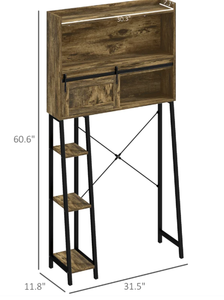 lot 314 image: HOMCOM Over the Toilet Storage Cabinet, Over Toilet Bathroom Organizer with 3 Compartments, 4 Open Shelves, Rustic Brown