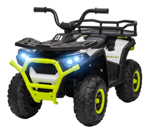 lot 316 image: Qaba 12V Kids ATV, 4 Wheeler Quad w 4 Spring Suspension Wheels, LED Lights, Music USB, Green
