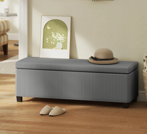 lot 319 image: HOMCOM 47 Inches Storage Ottoman Bench, Foot Rest with Legs, End of Bed Bench, Corduroy Storage Chest for Living Room, Gray
