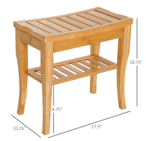 lot 325 image: HOMCOM Long Bamboo Shower Bench Seat, 20 Wooden Spa Shower Stool with Underneath Storage Shelf Shoe Organizer