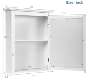 lot 332 image: DORTALA Mirrored Bathroom Cabinet, Wall Mount Wooden Medicine Storage Cabinet wSingle Door & Adjustable Shelf, Multipurpose Home Organizer for Hallway Living Room Bedroom, White