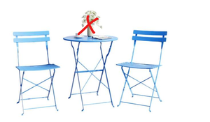 lot 337 image: 3 Piece Blue Metal Patio Bistro Set with Folding Table and 2 Chairs for Backyard, Balcony, Porch, Garden