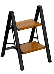 lot 339 image: HBTower 2 Step Ladder,Lightweight Aluminum Folding Step Stool with Anti-Slip Wide Pedal,330lbs Capacity, for Household,Kitchen,Office, BlackWoodgrain