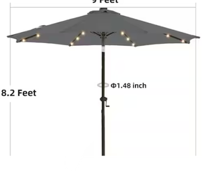 lot 351 image: PASAMIC 9 ft. Aluminum Outdoor Market Umbrella Patio Umbrella, 32 LED Lights, Crank and Tilt in Dark Grey