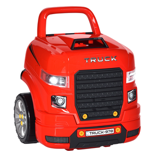 lot 443 image: Qaba Mechanic Kids Truck Engine Toy Set, Car Service Play Set, Red