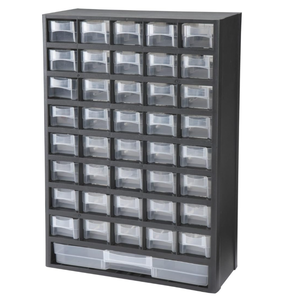 lot 248 image: New 41 Bin & Drawer Screws Bolts Pins Screwdrivers Cabinet Organizer Box with Transparent Windaw