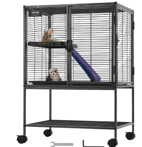 lot 256 image: VEVOR 34 Metal Small Animal Cage 2-Tier Rolling Ferret Cage with Tray A Ramp