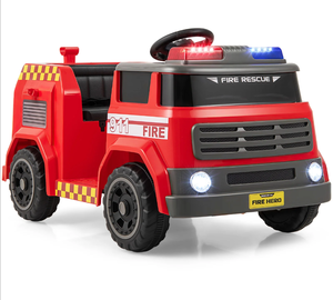 lot 464 image: 12V Ride on Fire Truck Powered Car with Water Gun and Interphone, Red