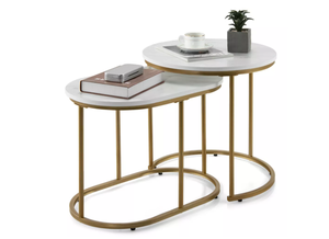 lot 475 image: Costway Nesting Coffee Table Modern Set of 2 Marble Coffee Side Table Set Living Room