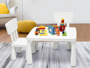 lot 234 image: COSTWAY 3-Piece Kids Table and Chairs Set, Lightweight Plastic Children Activity Center for Reading, Writing, Painting, Snack Time, Kids Furniture Art Study Desk & Chairs Set for Ages 1-7 (White)