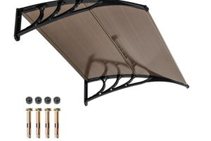 lot 235 image: Window Awning Door Canopy, 48 x 40 Door Awnings Exterior with UPF50 Sun Rain Snow Protection & Hallow Polycarbonate Sheet, Outdoor Front Door Entrance Canopy (Coffee)