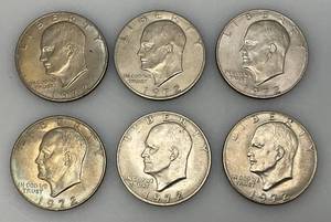 lot 2 image: 1972 Plain No Mint Mark Eisenhower One Dollar Coins